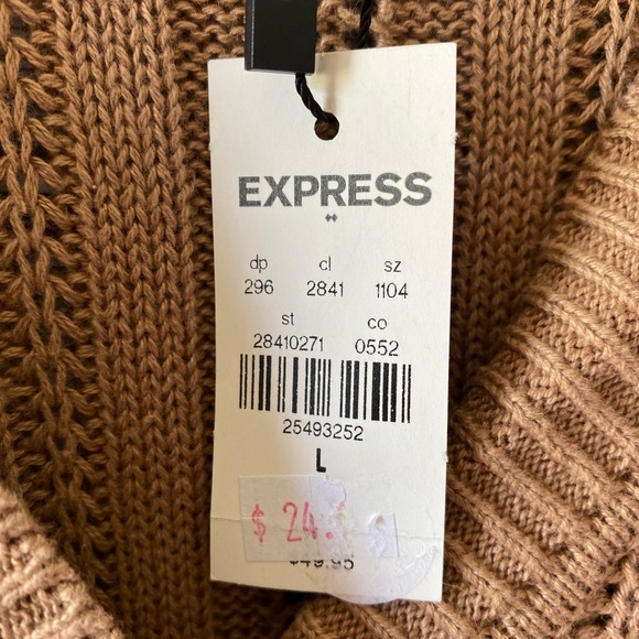 Express Women's Long-Sleeved Button-Down Cardigan Size L Tan/Brown Open-Knit NWT - Picture 5 of 7